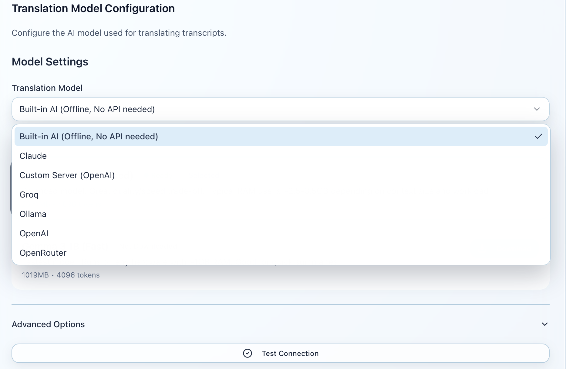 SyncTranslate step 5: Choose local or cloud model providers